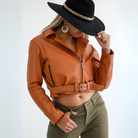 Chaqueta Biker Mujer Camel