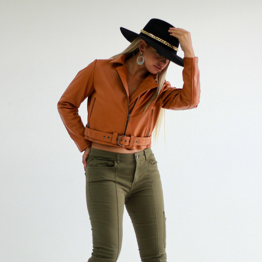 Chaqueta Biker Mujer Camel